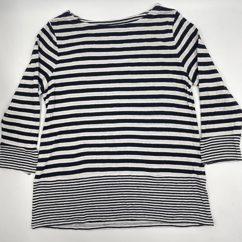 J. Jill Black and White Striped Boat-Neck Top